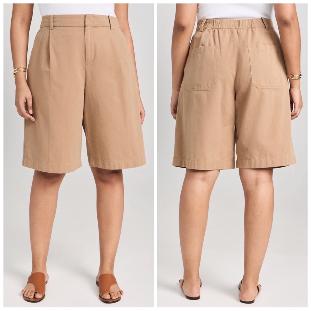 •VINCE• Washed High Waisted Cotton Twill Shorts in Cocoon Khaki Beige Size 16